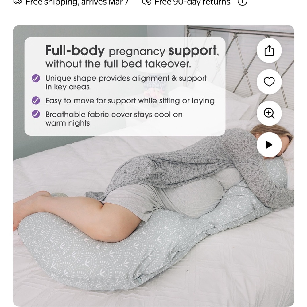 Full Body Pregnancy Support Pillow Removable washable cover Boppy Brand
